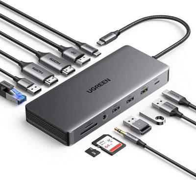 ���� ����� UGREEN ������ USB TYPE C -13 in 1 - ���� 3 ������ ���� 4K 60HZ, ����� ��� GIGABIT ETHERNET, ������  3.2 USB, ���� �������, ������ PD