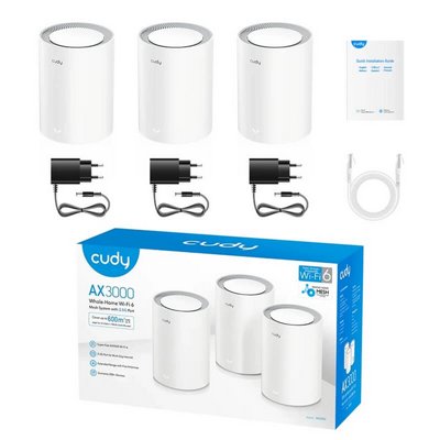 ����� Mesh WiFi 6 AX3000 �� 3 ������ Cudy M3000 (3-Pack) � ����� 2.5GbE ��� �����