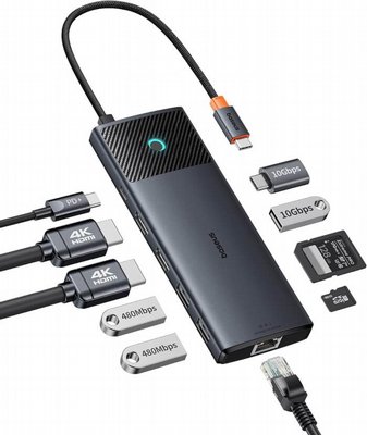 ���� ����� BASEUS ������ USB TYPE C -10 in 1 - ���� 2 ������  4K 60Hz HDMI,  ������ USB3.2, ���� �������, ��� GIGABIT  ������ PD