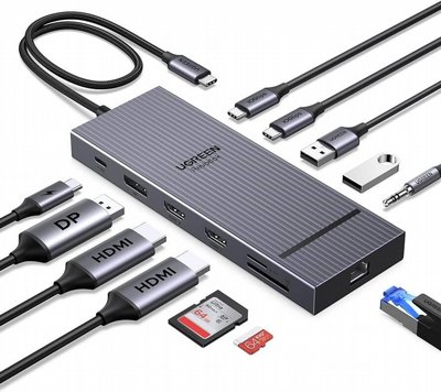 ���� ����� UGREEN ������ USB TYPE C -12 in 1 - ���� 3 ������ ���� 4K 60HZ, ����� ��� GIGABIT ETHERNET, ������  3.2 USB, ���� �������, ������ PD