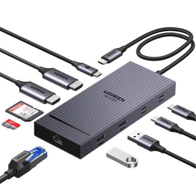 ���� ����� UGREEN ������ USB TYPE C -10 in 1 - ����  2 ������ 4K 60Hz HDMI,  ����� ��� GIGABIT ETHERNET, ������ USB, ���� �������,  ������ PD