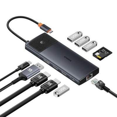 ���� ����� BASEUS ������ USB TYPE C -11 in 1 - ������ �� 3 �����, ��� GIGABIT, ����� PD, ���� USB3