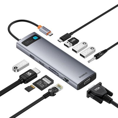 ���� ����� BASEUS ������ USB TYPE C -11 in 1 - ������ �� 2 ����� �������� ���� VGA, ��� GIGABIT, ����� PD, ���� USB3