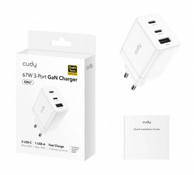 ���� GaN ���� 67W / 65W �� 3 ������ USB-C �- USB-A ���  CUDY CH67